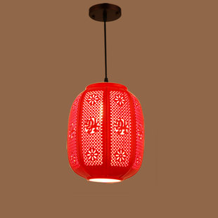 红灯笼中式现代简约乔迁阳台灯吧台门厅玄关入户过道创意陶瓷吊灯