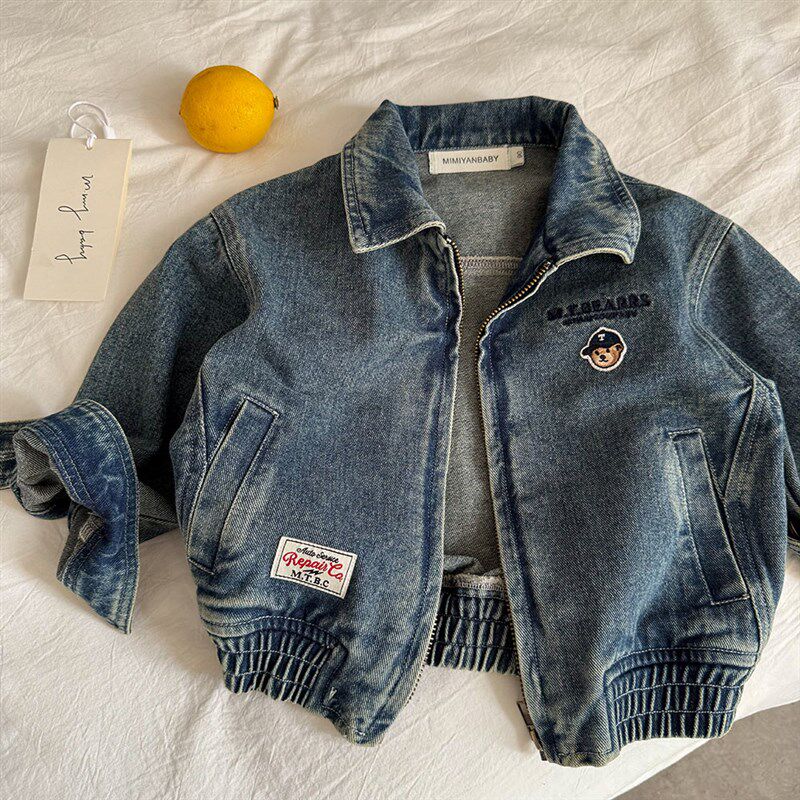 儿童软牛仔外套2025春秋新款男童卡通夹克韩版潮宝宝牛仔衣女洋派
