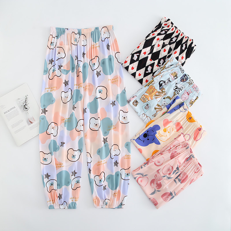 棉绸睡裤春秋夏加大码男女人造棉沙滩防蚊家居空调绵绸长裤可外穿