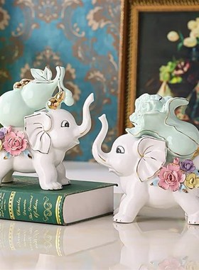新中式白菜大象一对客厅招财葫芦摆件玄关电视柜家居装饰开业礼品