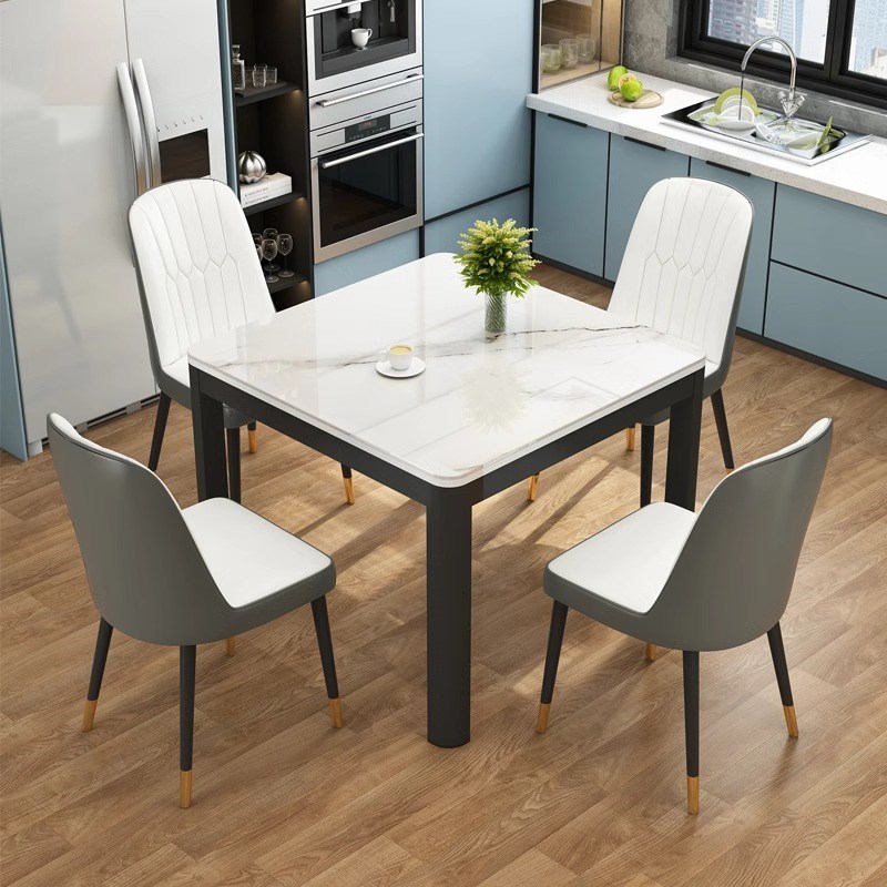 钢化玻璃餐桌椅组合现代简约四方桌小户型家用饭桌饭店正方形餐桌