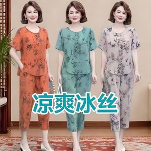 中老年人衣服女老太太奶奶母亲节短袖 2025新款 T恤 套装 妈妈夏装