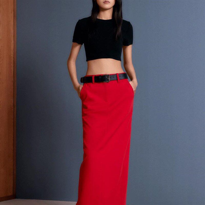 春秋季高级感西装开叉长裙女直筒半身裙显瘦长款时尚气质一步裙子