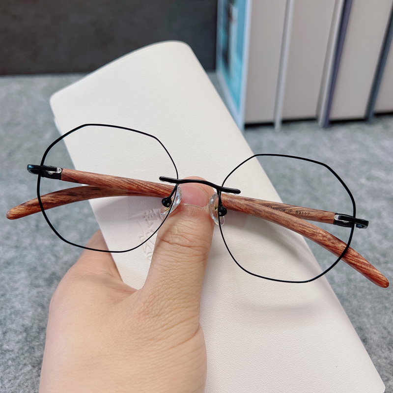 配纯钛近视眼镜男木质无框黑线防蓝光眼镜框女平光散光变色眼镜架