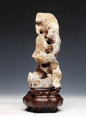 [太湖石]浮云太湖石(706406)茶室书房天然雅石赏石定制黑檀木底座