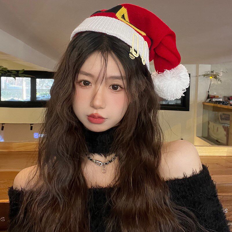 亲子儿童圣诞节装饰帽子礼品礼物成人大人圣诞老人红色针织毛线帽