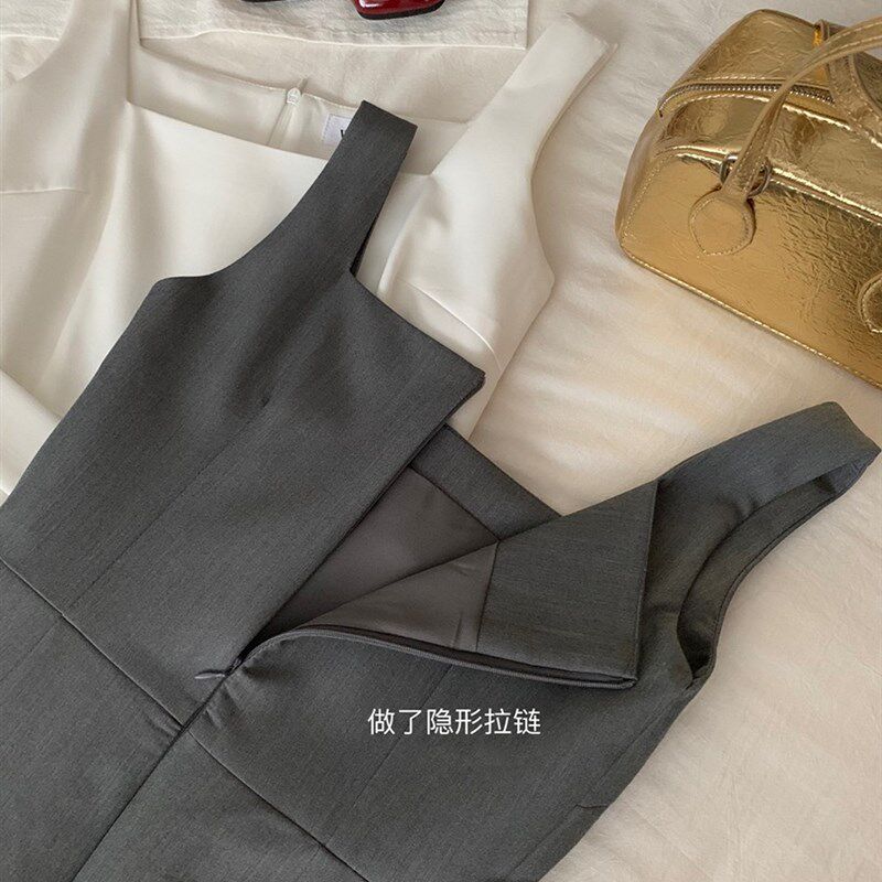 背带西装连衣裙女夏季2025收腰显瘦百搭简约小个子修身无袖吊带裙