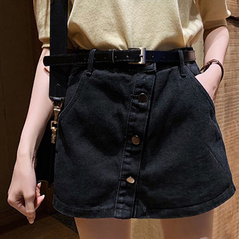 高腰牛仔短裤女夏2021新款胖MM大码假两件a字裤辣妹显瘦遮胯裤裙