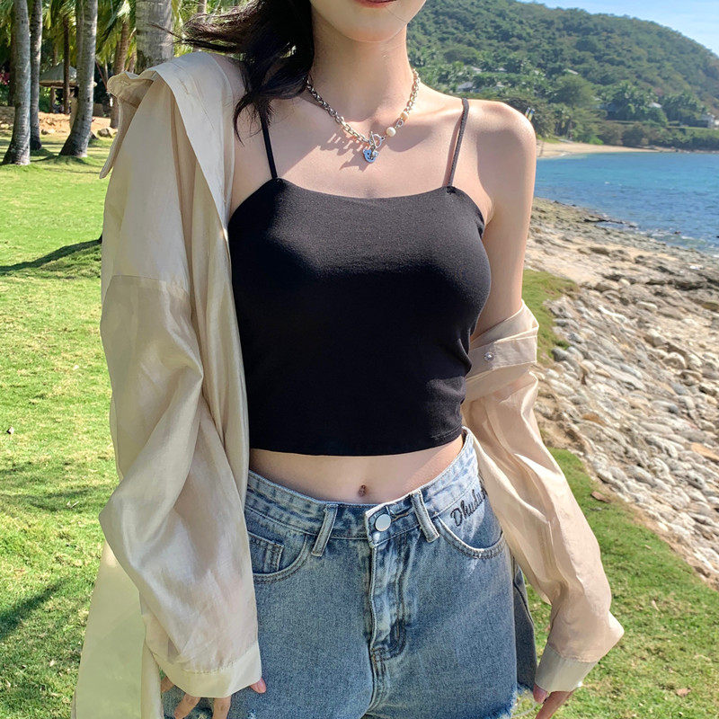 吊带小背心女夏白色内搭打底美背文胸外穿一体带T胸垫抹胸裹胸上