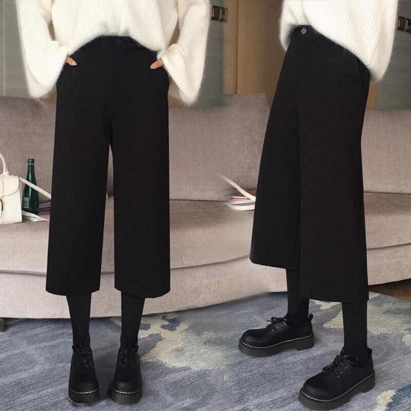 春冬加厚保暖毛呢裤子潮韩版学生宽松阔腿裤2024新款大码七分裤女
