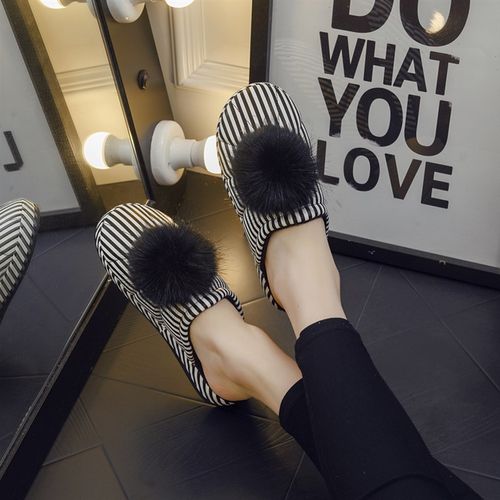 居家毛绒球皮棉拖鞋女室内外秋冬保暖防水坡跟时尚厚底防滑月子鞋