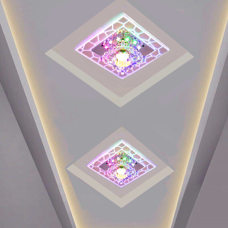 筒灯led七彩过j道造型孔灯嵌入式方形水晶走廊灯玄关顶灯简约现代