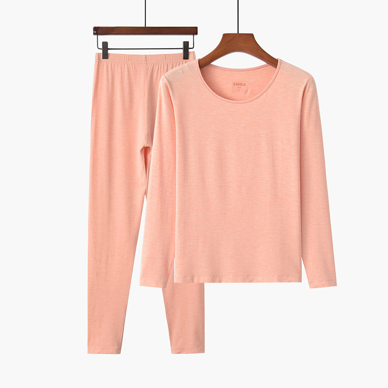 竹纤维女士秋衣秋裤套装彩纱时尚弹F力打底修身薄款保暖内衣套装