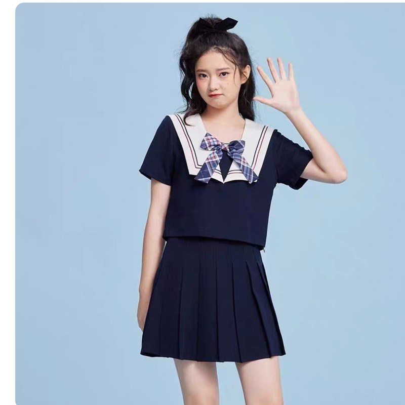 夏爱衣服学院风套装新款日系甜美减龄衬衫百褶裙两件套送结领