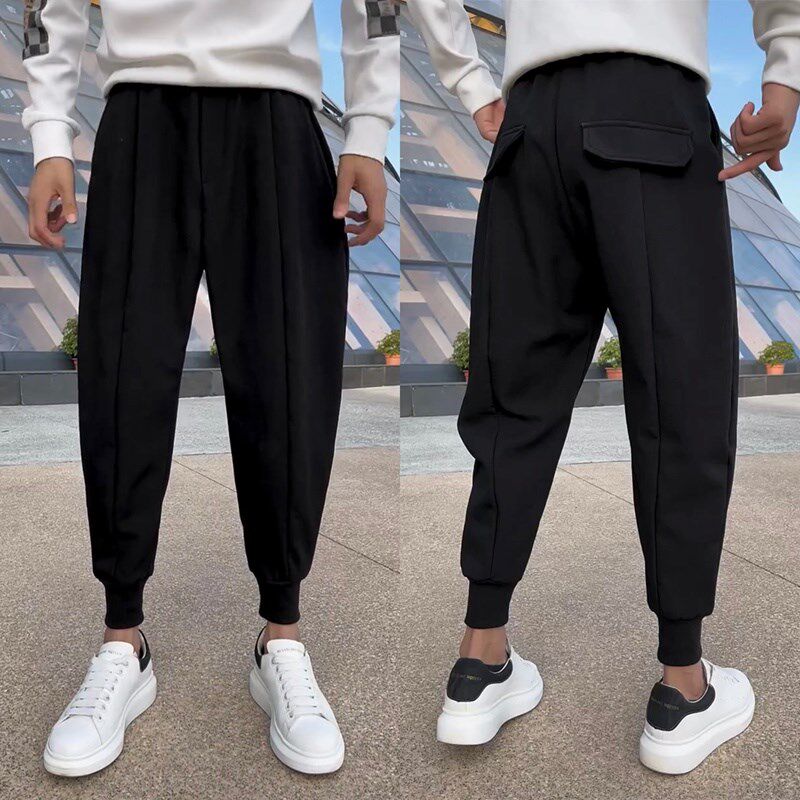 2024秋冬款男士时间束脚休闲裤青年潮牌加绒简约宽松运动哈伦卫裤