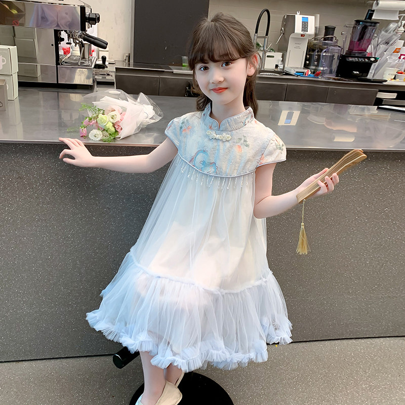 女童连衣裙2024新款夏季儿童国风旗袍汉服裙女孩夏装蓬蓬纱公主裙