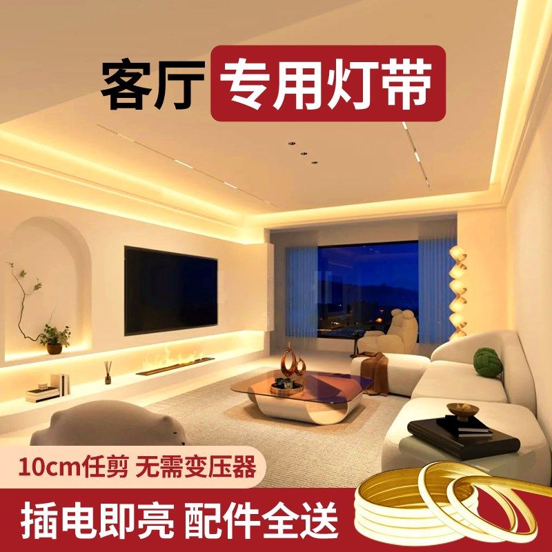 led客b厅家用灯带220v暖光室内吊顶卧室氛围带自粘超亮线型软灯条