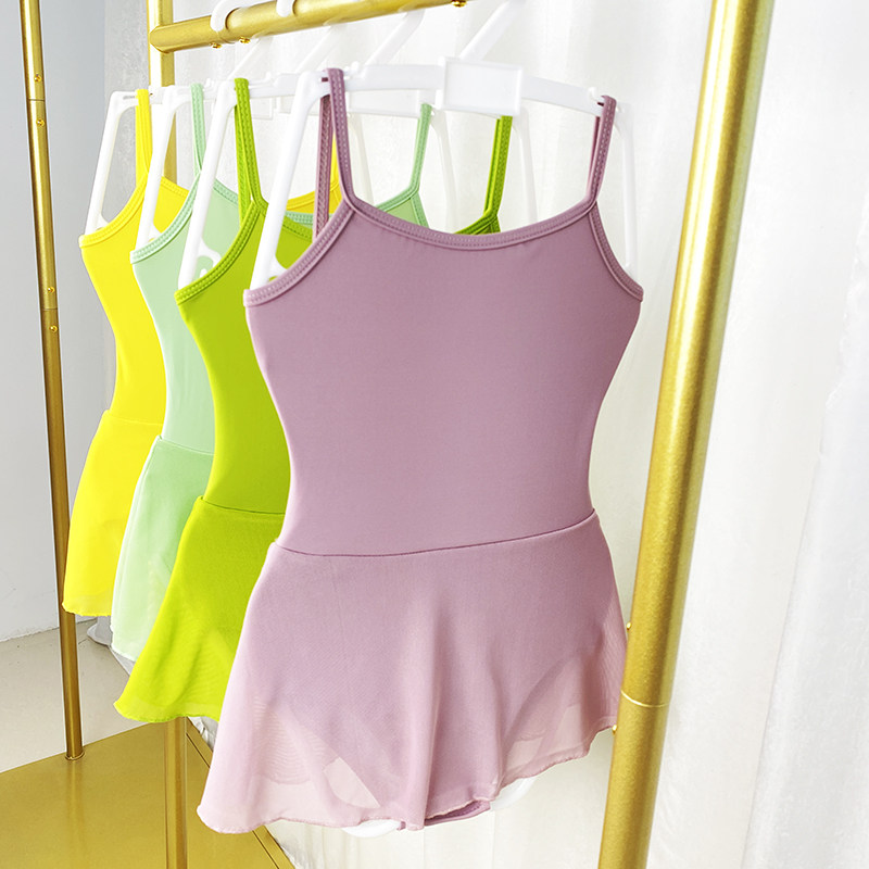 儿童吊带舞蹈服夏季连体网纱裙女童练功服背心裙幼儿跳舞裙锦纶