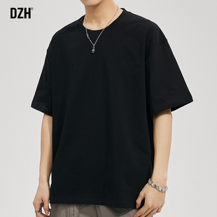 男生黑色圆领t恤男纯棉夏季男装2025新款体恤衫纯色重磅短袖美式