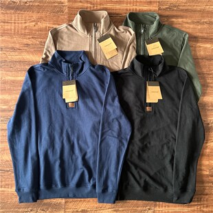 日系复古男半拉链卫衣纯棉春季薄款半高领长袖全棉毛圈打底衫宽松