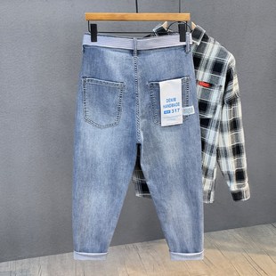 冰氧吧高端夏季薄款牛仔裤男士2024新款宽松直筒潮流百搭九分裤子