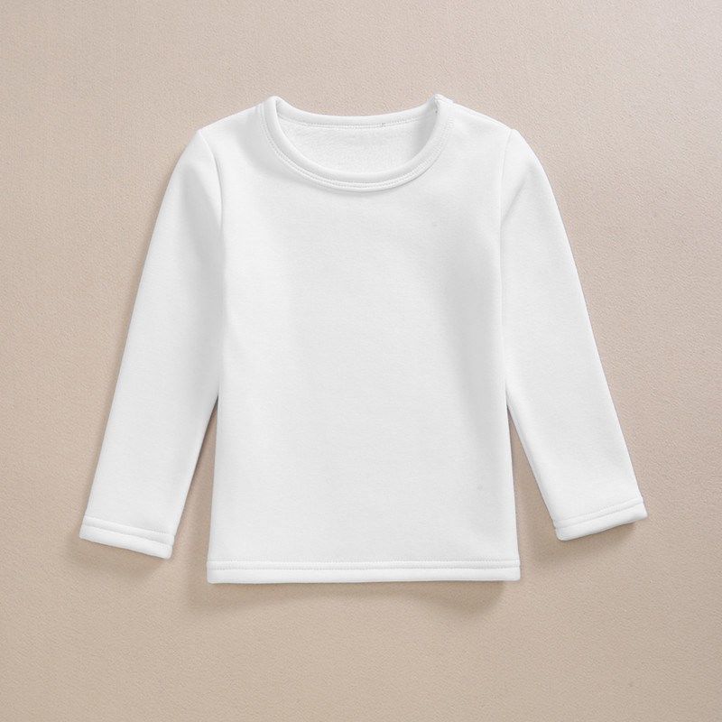 儿童长袖白色t恤纯棉春秋衣男女童宝宝打底衫加绒保暖上衣加厚冬