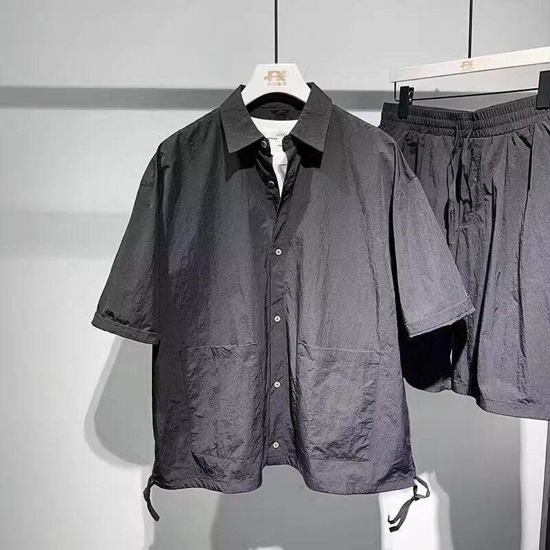 大码300斤休闲运动套装男夏季薄款肌理感肥仔宽松短袖短裤两件套2