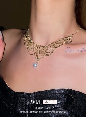 法式珍珠蕾丝编织项链复古宫廷风优雅锁骨链轻奢高级感项饰女