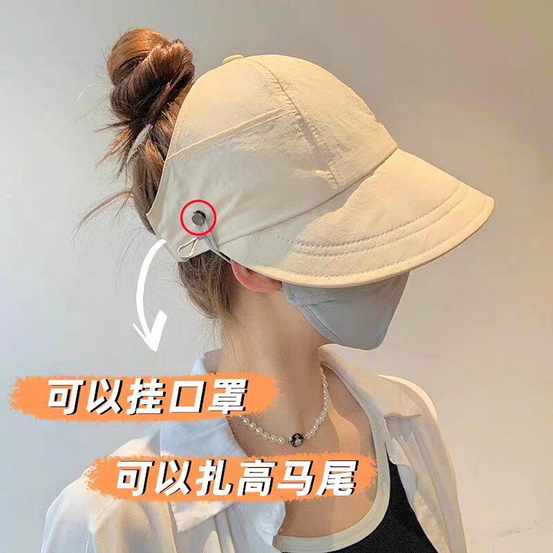 百搭防晒渔夫帽可扎马尾戴可遮阳女夏季用鸭舌渔夫帽新款空顶帽子