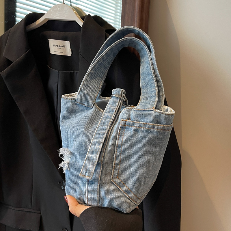 复古小众牛仔布水桶包休闲帆布手提包女百搭小包慵懒风逛街手机包,箱包皮具/热销女包/男包,水桶包,淘宝优惠券,粉丝福利购,淘宝优惠卷