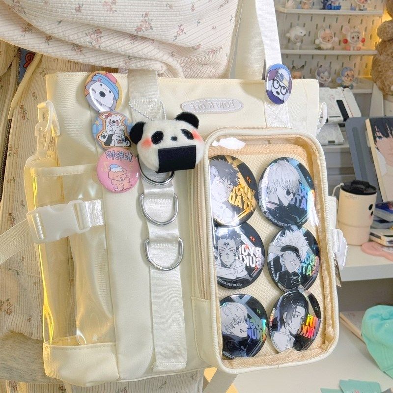 大容量学生上课单肩书包女日系可爱少女透明痛包小食量吧唧斜挎包,箱包皮具/热销女包/男包,痛包,淘宝优惠券,粉丝福利购,淘宝优惠卷