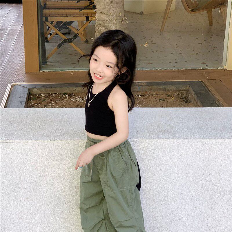 女童背心2024夏季新款韩版挂脖身无袖吊带外穿短款修背心内搭百搭