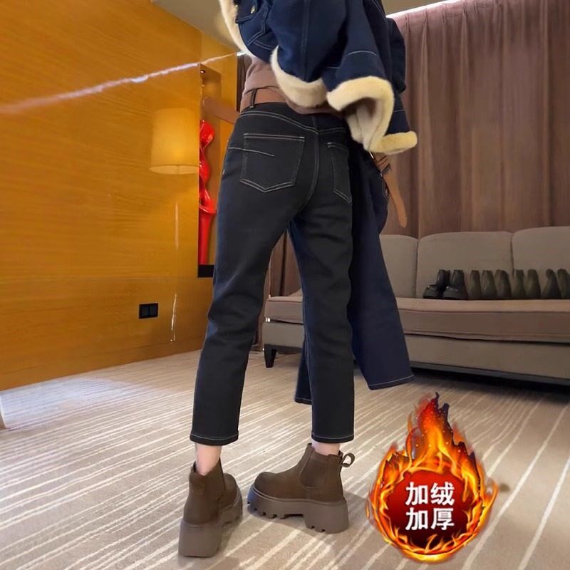 2025春季新款复古直筒遮胯小个子牛仔裤女大码百搭窄版八分烟管裤