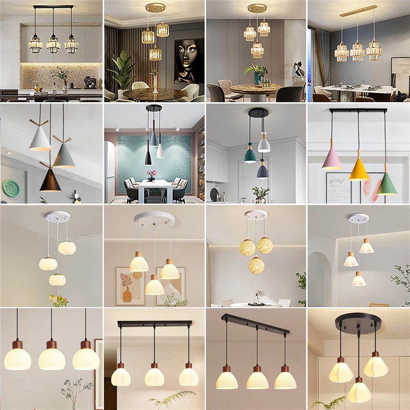 餐厅吊灯北c欧三头简约现代一字餐桌吧台灯创意书房木艺卧室吊灯