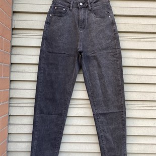 显瘦老爹裤 哈伦裤 子高腰弹力 女春夏款 快家鱼家烟灰色牛仔裤