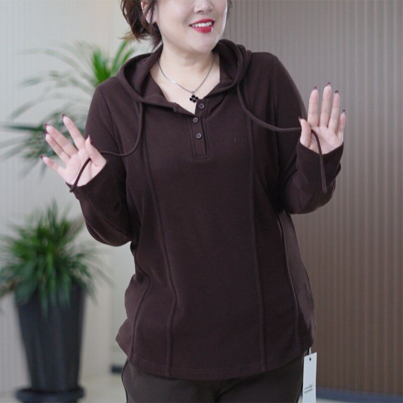 修容线真德绒卫衣女连帽大码弹力时尚简约流行保暖休闲显瘦上衣潮