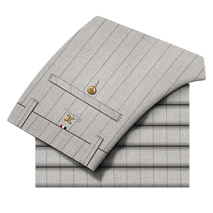 男裤2023年新款休闲裤男修身薄款条纹裤子男米灰色长裤男商务西裤