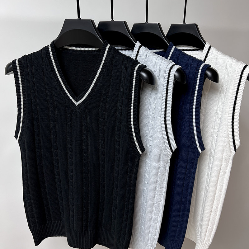 针织衫V领背心男2023春秋季新款韩版修身毛线马甲男无袖男装毛衣