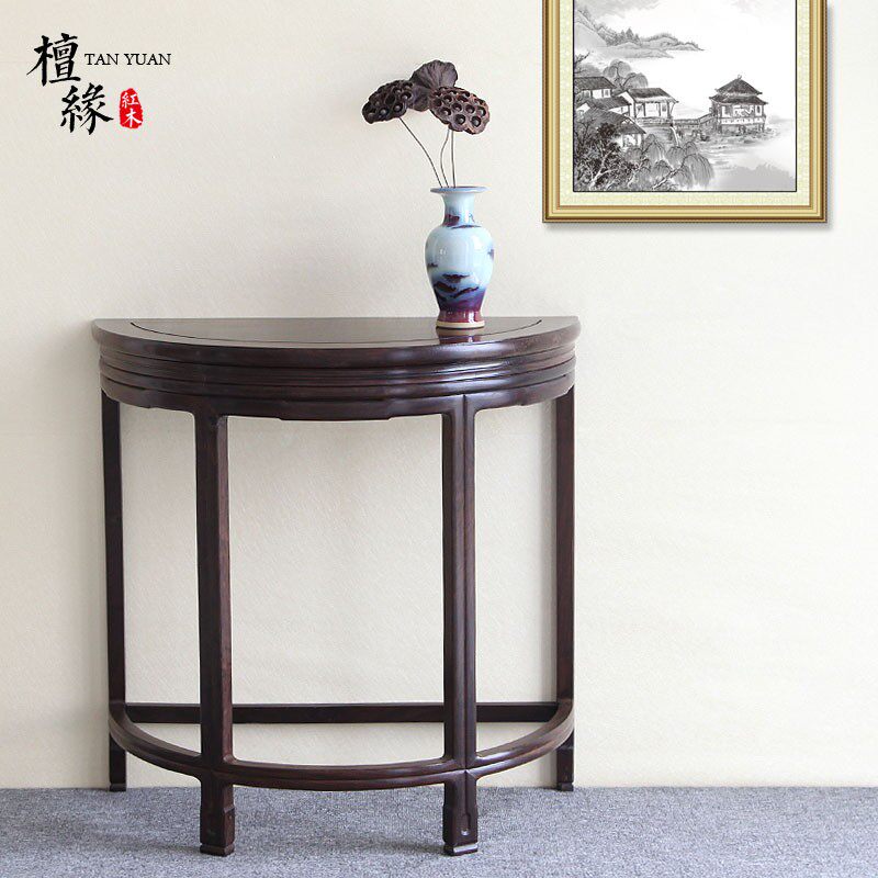 红木花架半c圆形盆景架玄关实木半圆台花架花几中式仿古置物架落