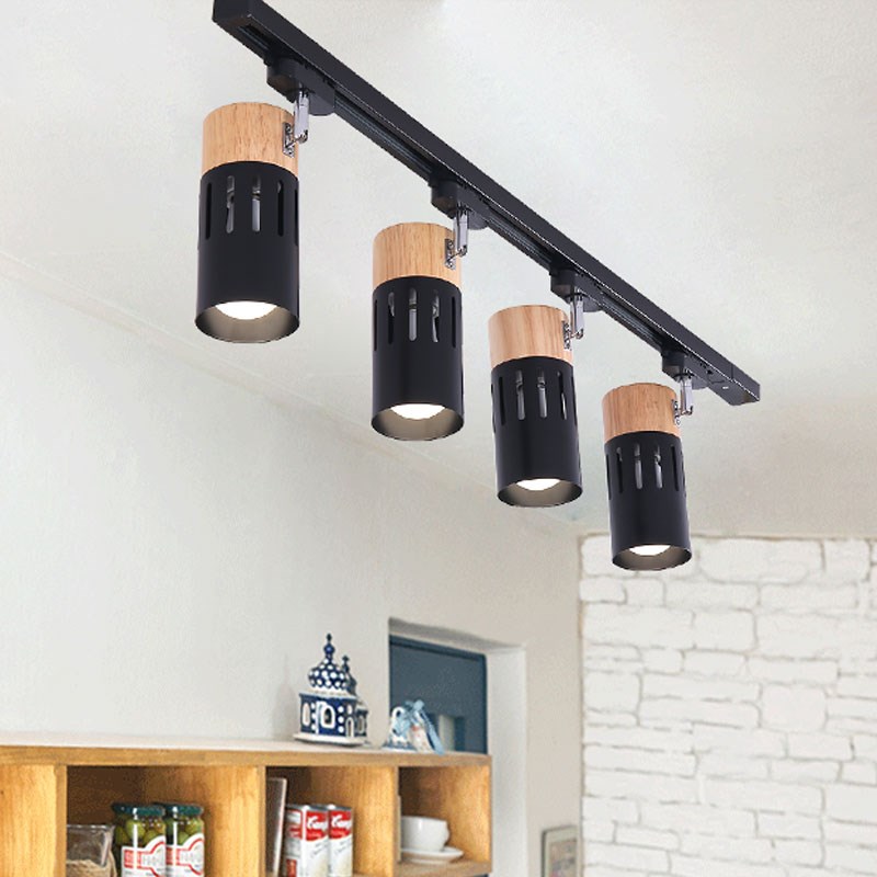创意个性实木轨道灯家用服装店通用轨道螺口光源超亮明装导轨射灯