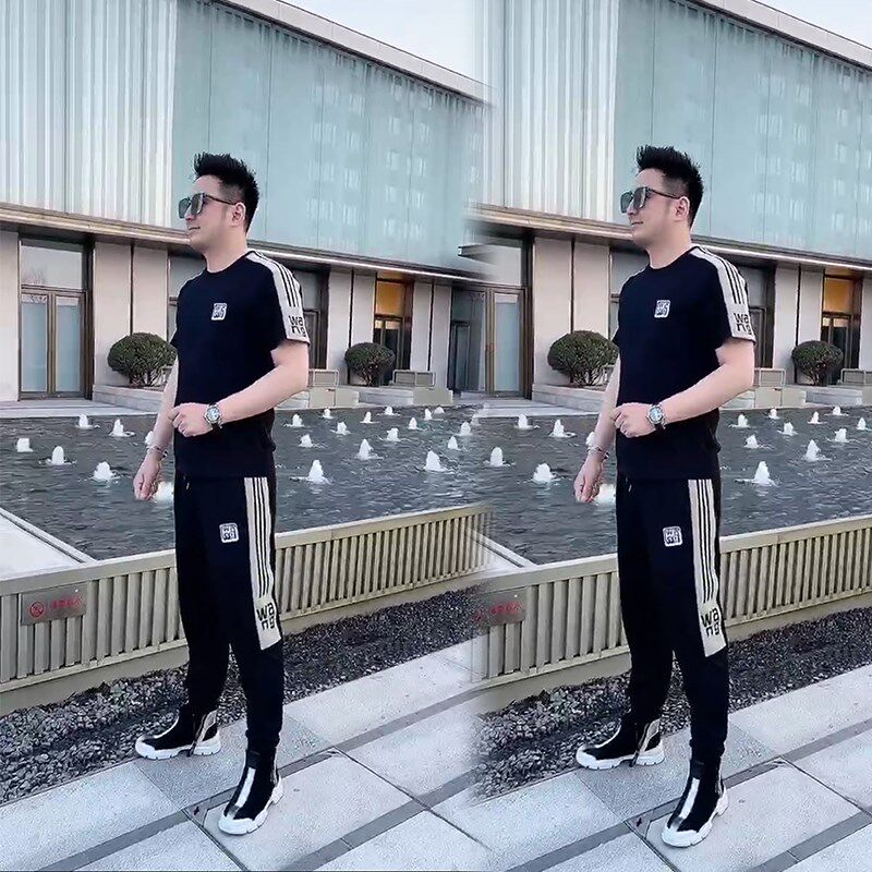 夏季新款运动套装男士气质套装时尚百搭帅气休闲运动服短袖两件套