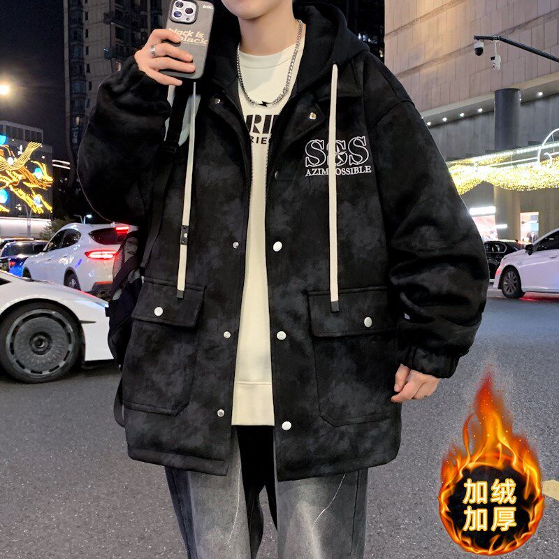 冬季棉衣外套男孩初高中学生加厚加绒棉服青少年帅气大童冬装棉袄
