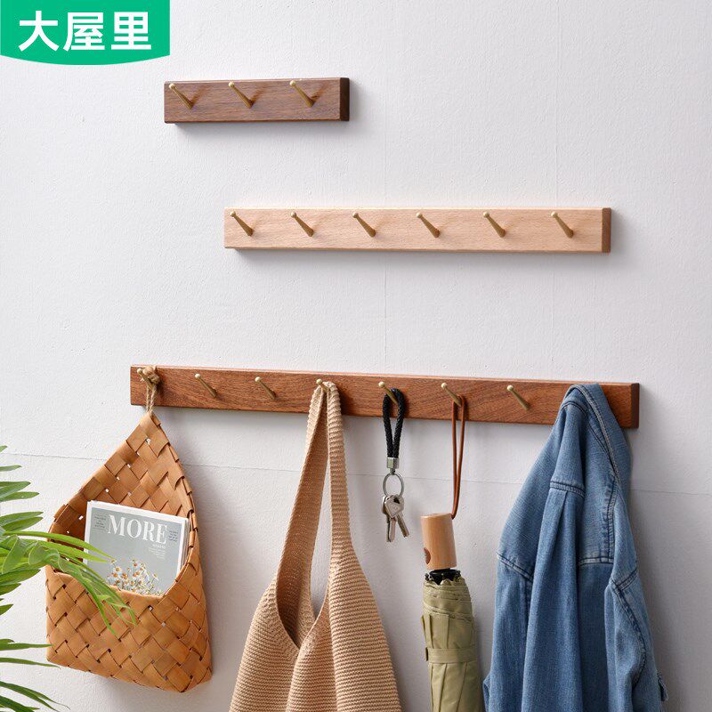 实木墙上置物架壁挂墙面衣帽架进门挂衣钩门后玄关衣X服挂钩免打