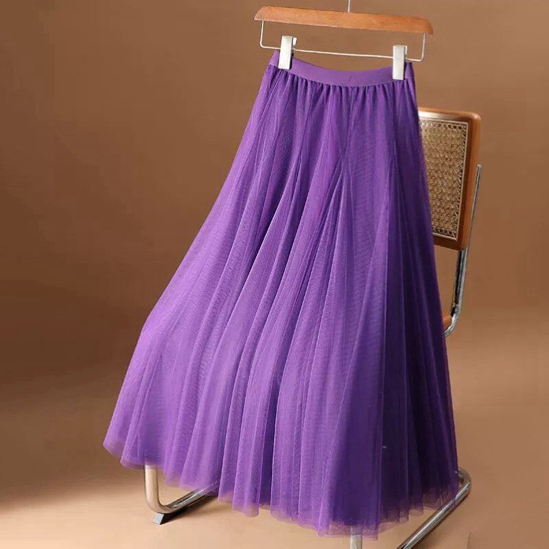 高级感紫色春夏网纱半身裙女白色2025春季新款舞蹈大裙摆A字长裙