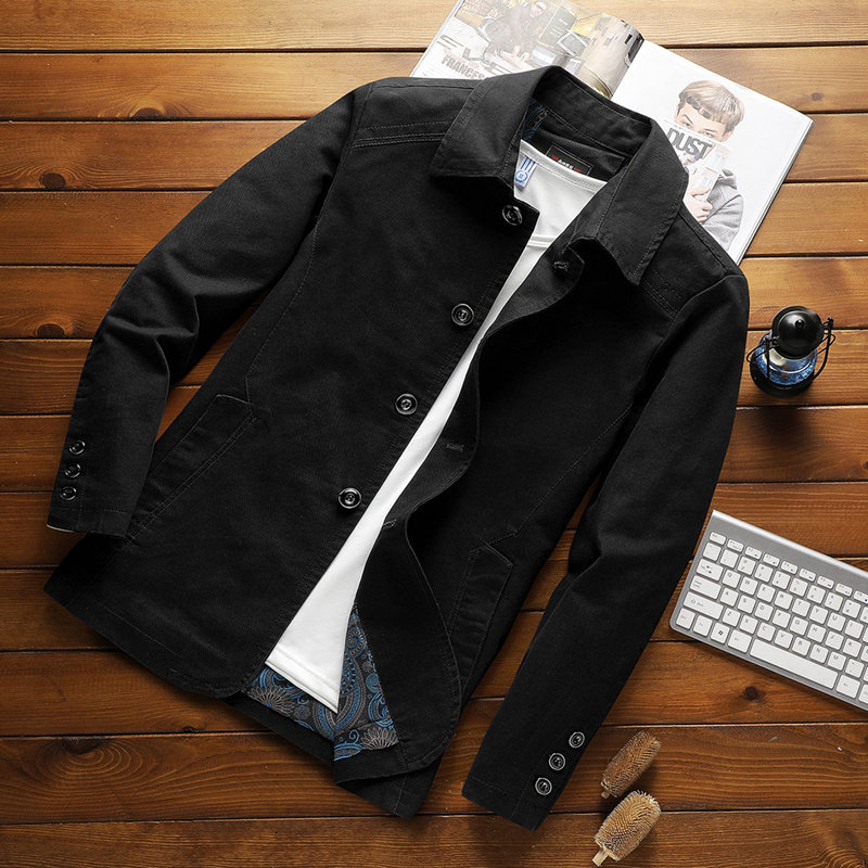 男士纯棉外套春季薄款夹克衫风衣男装春秋装35中年外衣服上衣40岁