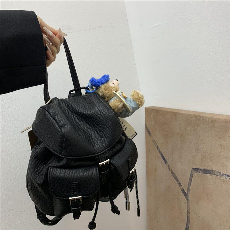 大象纹咩咩皮迷你小背包双口袋包盖式小号双肩包软皮休闲小书包女