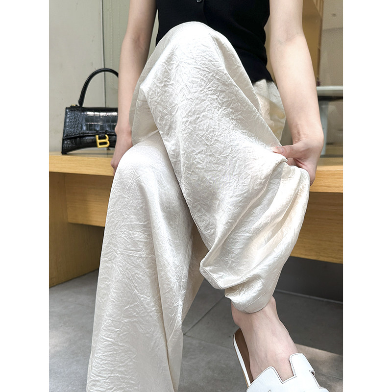 米白色真醋酸阔腿裤女夏季高腰防晒垂感凉凉裤新中式冰丝直筒裤薄