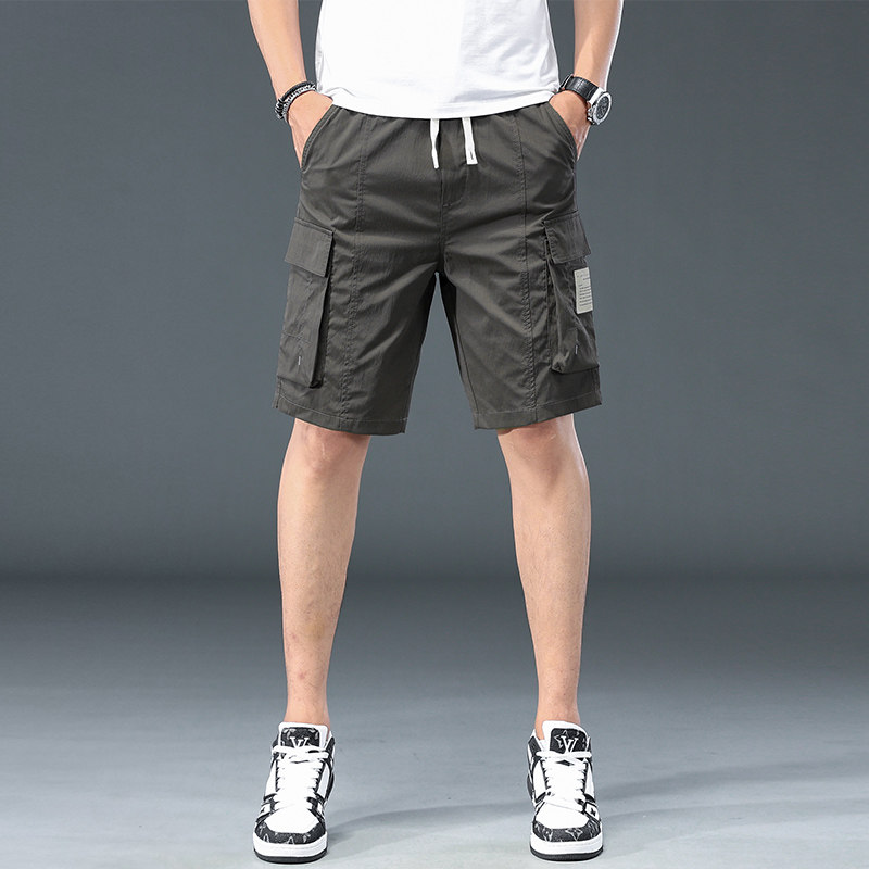 工装短裤男士夏季灰色冰丝运动速干百搭多口袋松紧腰五分裤子男款