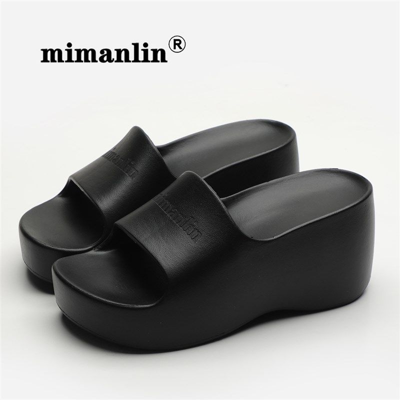 超高跟9CM黑色拖鞋女夏季外穿2025新款防滑逛街时尚网红一字拖鞋