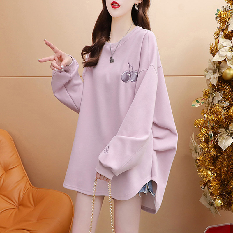 前短后长开叉圆领卫衣女春秋款2025胖mm大码高级感超好看长袖上衣